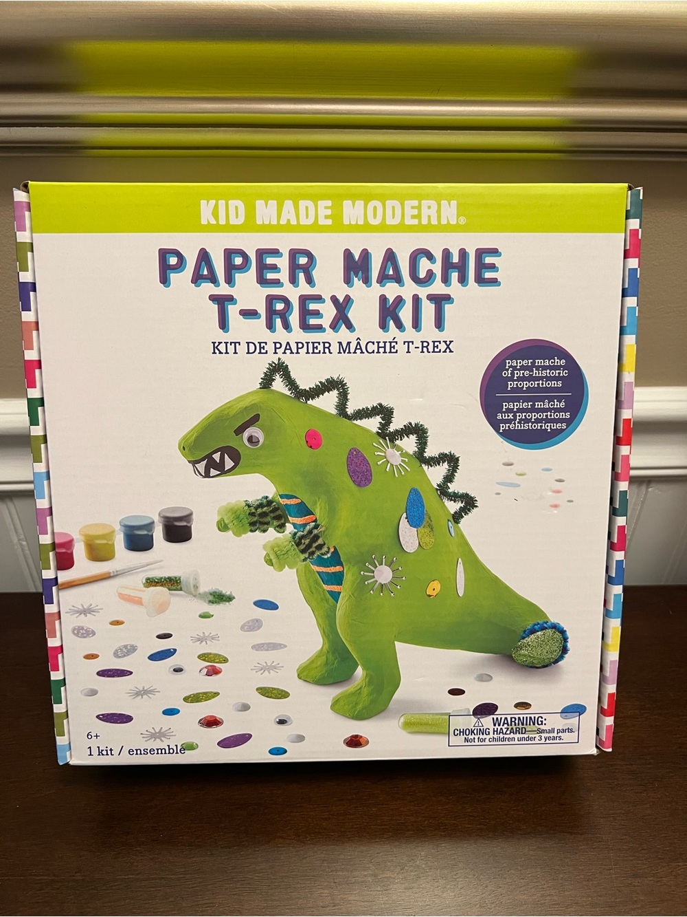 New in box- Paper Mache T-Rex Kit - Bright Green Craft Set